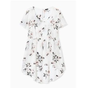 White Floral Chiffon Hi-Lo Tunic